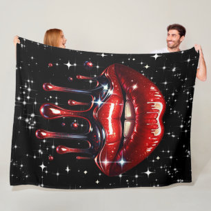 Red Lips Drilling Glitzer Glam Sparkle Fleecedecke