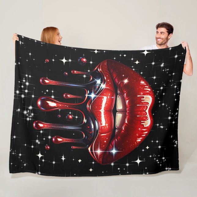 Red Lips Drilling Glitzer Glam Sparkle Fleecedecke (Beispiel)