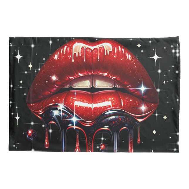Red Lips Drilling Glitzer Glam Sparkle Kissenbezug (Rückseite)