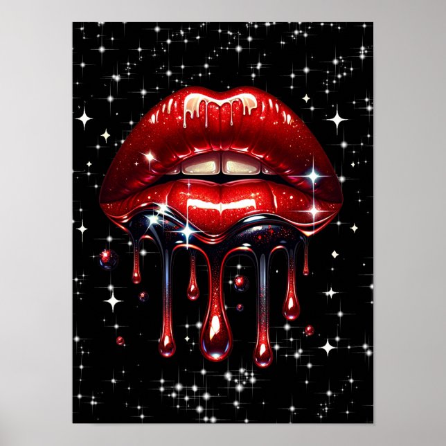 Red Lips Drilling Glitzer Glam Sparkle Poster (Vorne)