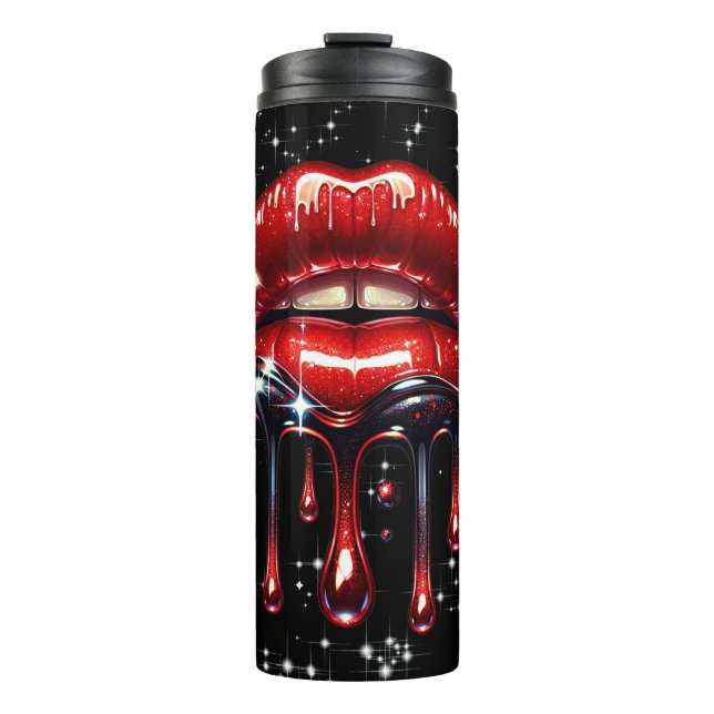 Red Lips Drilling Glitzer Glam Sparkle Thermosbecher (Vorderseite)