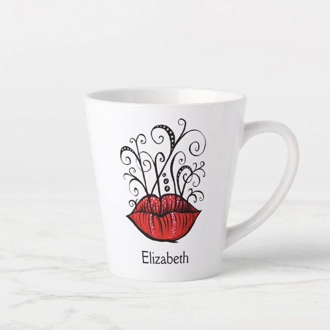 Red Lips Girly Name Fashionista Makeup Milchtasse (Rechts)