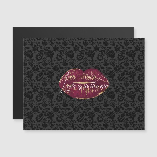 Red Lips Kiss Black Floral Magnetkarte (Vorne/Hinten)