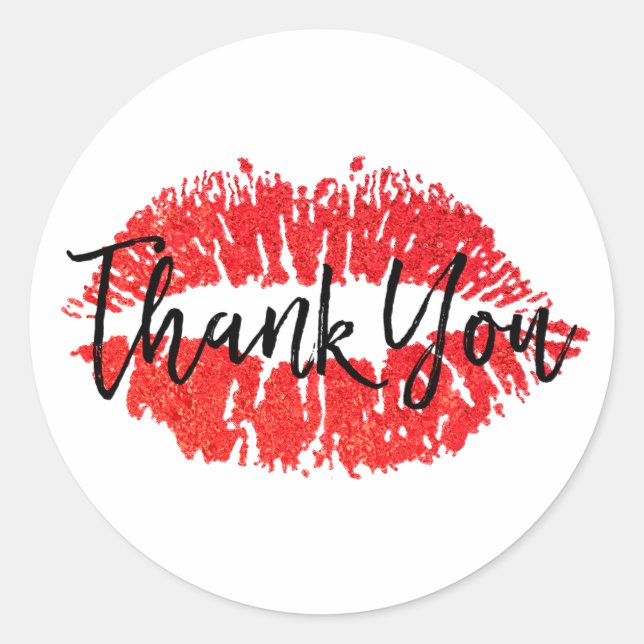 Red Lips Kiss Danke Runder Aufkleber (Vorderseite)