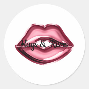Red Lips Kiss Hearts Runder Aufkleber