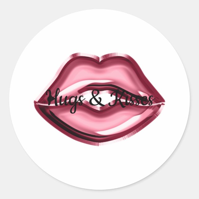 Red Lips Kiss Hearts Runder Aufkleber (Vorderseite)