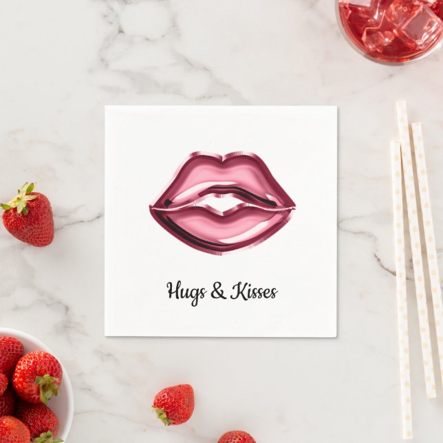 Red Lips Kiss Hearts Serviette (Beispiel)