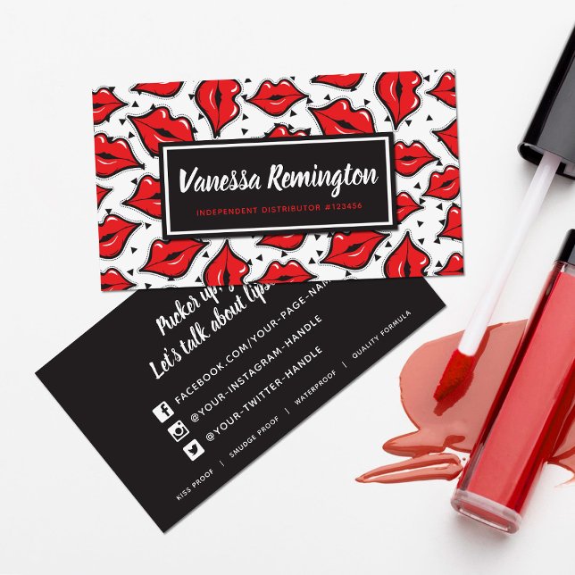 Red Lips Kiss Lipstick & Beauty Distributor Custom Visitenkarte (Von Creator hochgeladen)