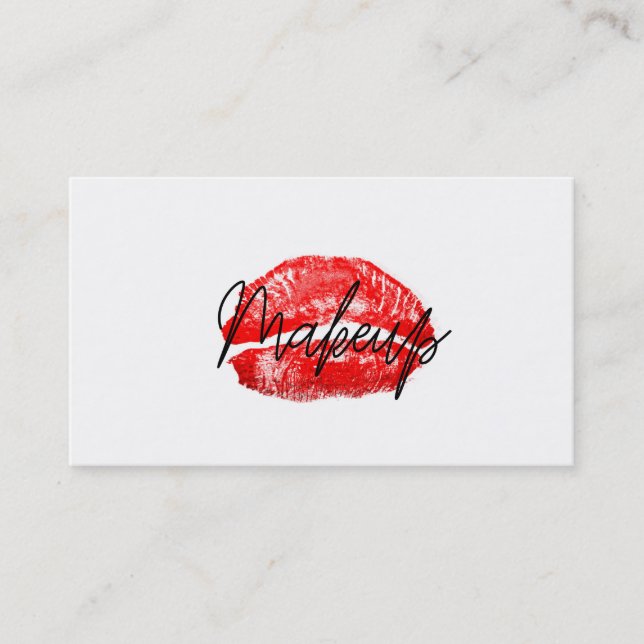 Red Lips Kiss Makeup Beauty Glam Chic White Visitenkarte (Vorderseite)
