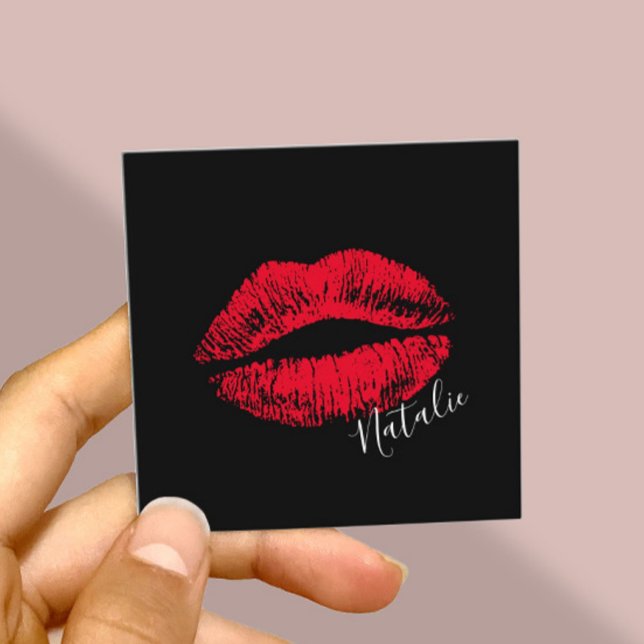 Red Lips Kiss Signature Makeup Artist Schlicht Bla Quadratische Visitenkarte (Von Creator hochgeladen)