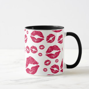Red Lips Modern Kiss Pattern Trendweiß Tasse