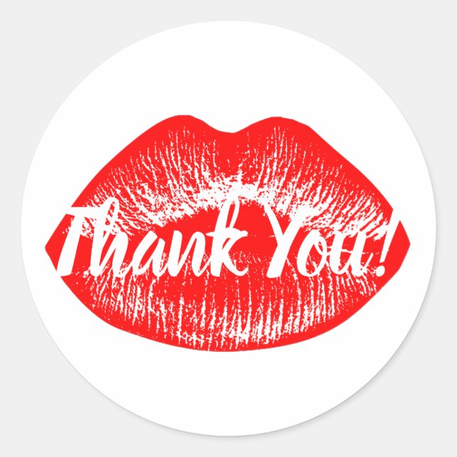 Red Lips Print Vielen Dank Runder Aufkleber (Vorderseite)
