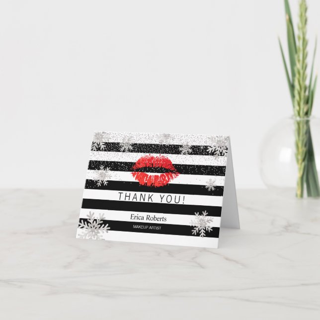 Red Lips Snowflakes Modern Stripes Merci (Devant)