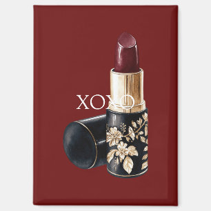 Red Lipstick Black Floral Magnet