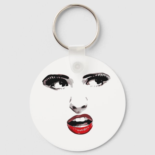 Red Lipstick Dark Mit Augen Frauenschminke Schönhe Schlüsselanhänger (Vorderseite)