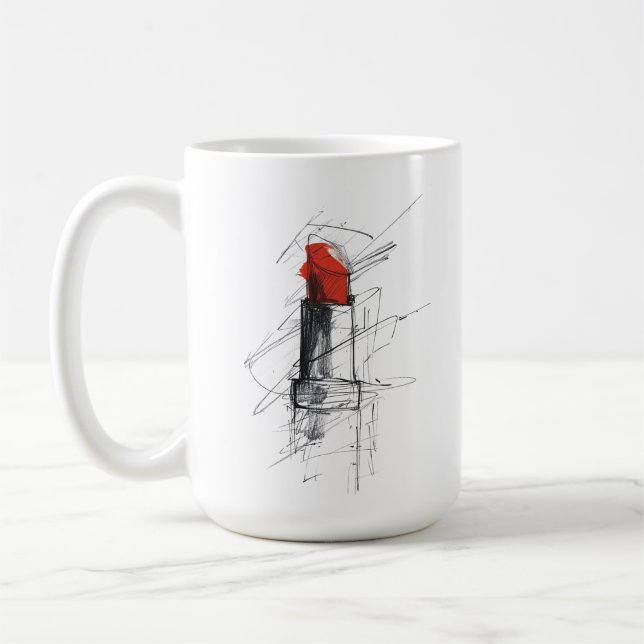 Red Lipstick Illustration - Minimalistisches Makeu Kaffeetasse (Links)
