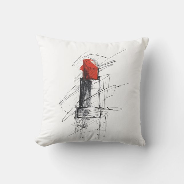 Red Lipstick Illustration - Minimalistisches Makeu Kissen (Vorderseite)