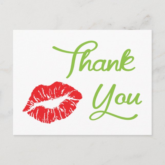 Red Lipstick Kiss Danke Postcard Postkarte (Vorderseite)