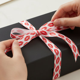 Red Lipstick Kiss Pattern Valentine's Satin Ribbon Satinband