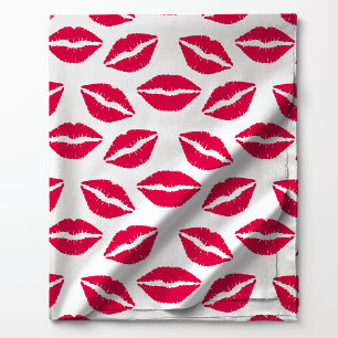 Red Lipstick Kisses Pattern Stoff