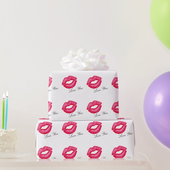 Red Lipstick Kisses Wrapping Paper Geschenkpapier (Partygeschenke)