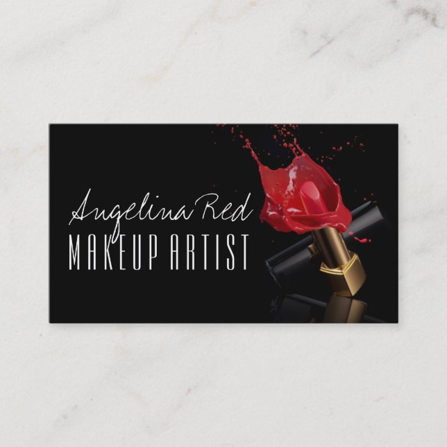 Red Lipstick Splash Makeup Artist Beauty Salon Visitenkarte (Vorderseite)
