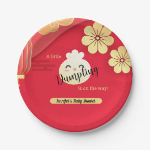 Red Little Dumpling Baby Shower Paper Plate Pappteller