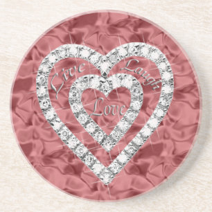 Red Live Laugh Love Diamond Heart Dessous de verre
