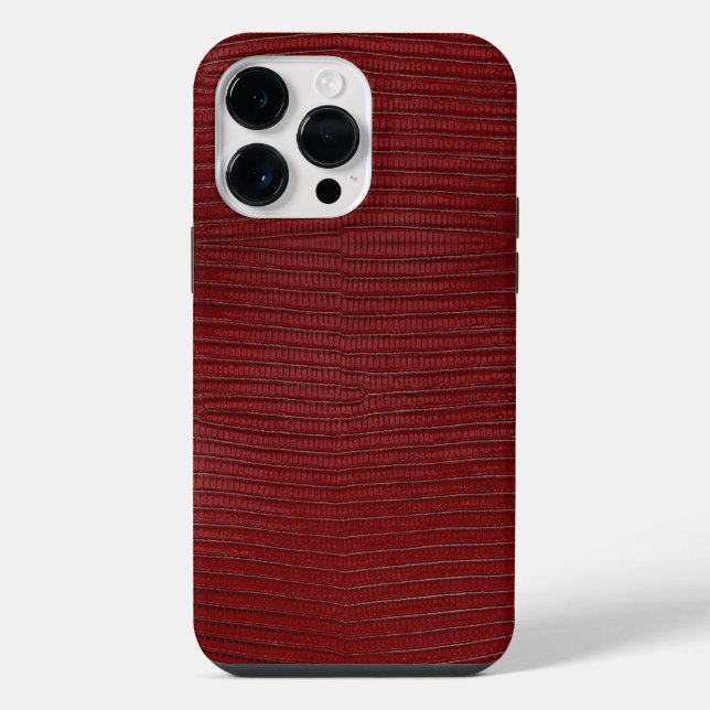 Red Lizard Leather Print iPhone 14 Pro Max Hülle (Rückseite)