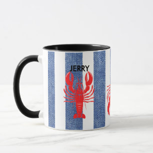 Red Lobster auf Blau-Weißen Jeansstreifen Tasse