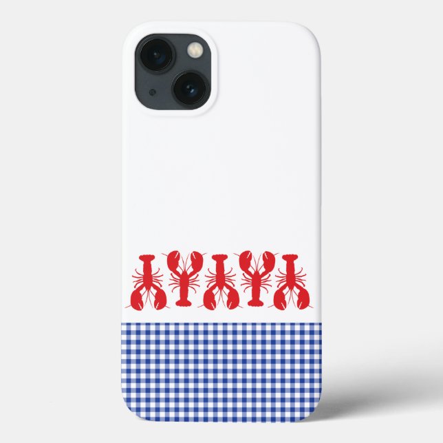 Red Lobster Blue Gingham Coastal Travel Tech Case-Mate iPhone Hülle (Rückseite)