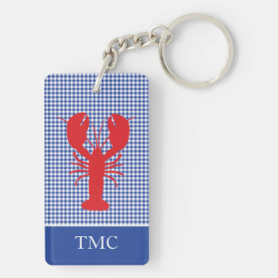 Red Lobster Blue White Gingham Monogram Initials Schlüsselanhänger