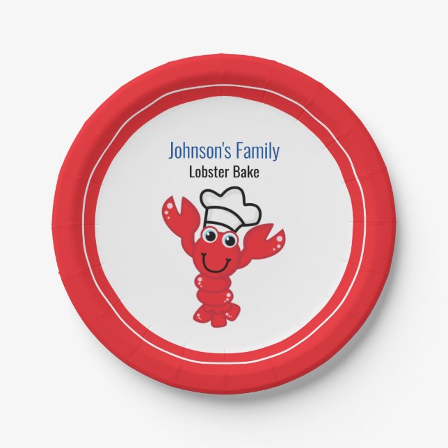 Red Lobster Niedlich Cartoon Koch Hat Illustration Pappteller (Vorderseite)