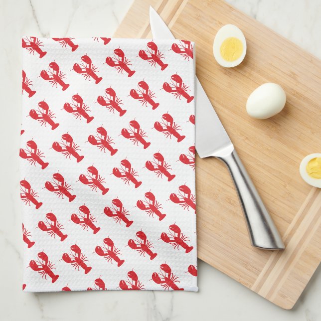 Red Lobster Pattern Küstenstrand Spaß am Meer Geschirrtuch (Viertel Falte)