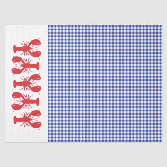Red Lobsters Blue White Gingham Coastal Party Seidenpapier (Vorderseite)