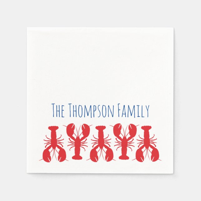 Red Lobsters Familie NAME Coastal Beach Fun Serviette (Vorderseite)