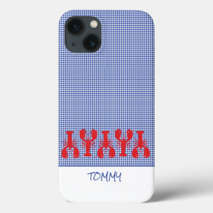 Red Lobsters Preppy Blue Gingham Name Fun Case-Mate iPhone Hülle