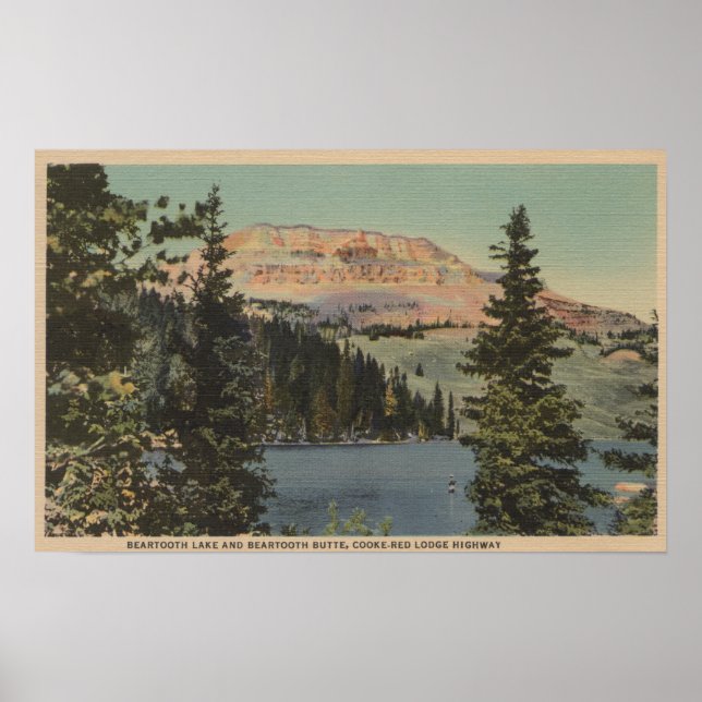 Red Lodge, MT - Aussicht auf den Bärzahnsee & Butt Poster (Vorne)
