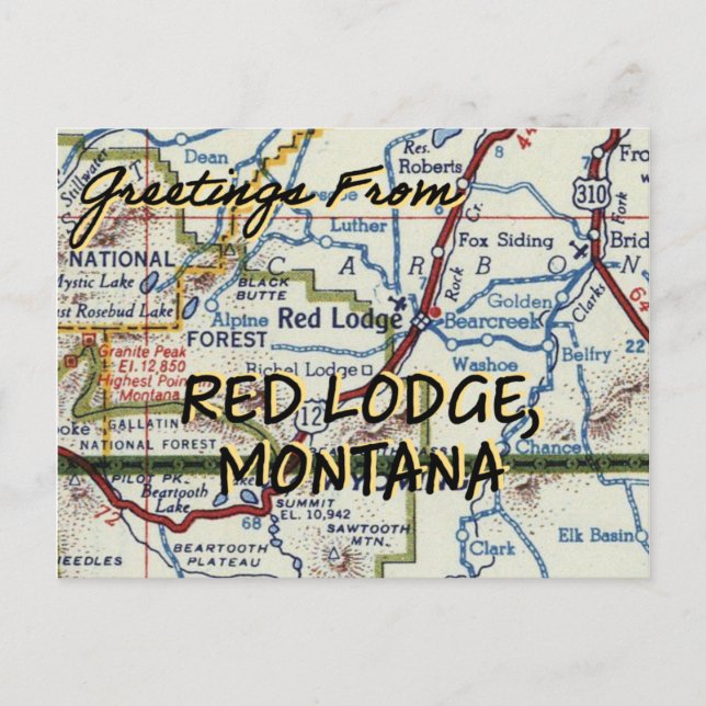 Red Lodge MT Vintage Karte (Vorderseite)