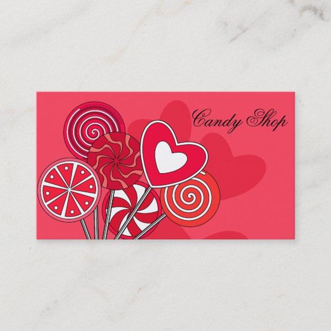 Red Lollipop Candy Shop Bakery Business Card Visitenkarte (Vorderseite)