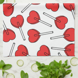 Red Lollipops, Heart Lollipops, Lollipop Pattern Geschirrtuch