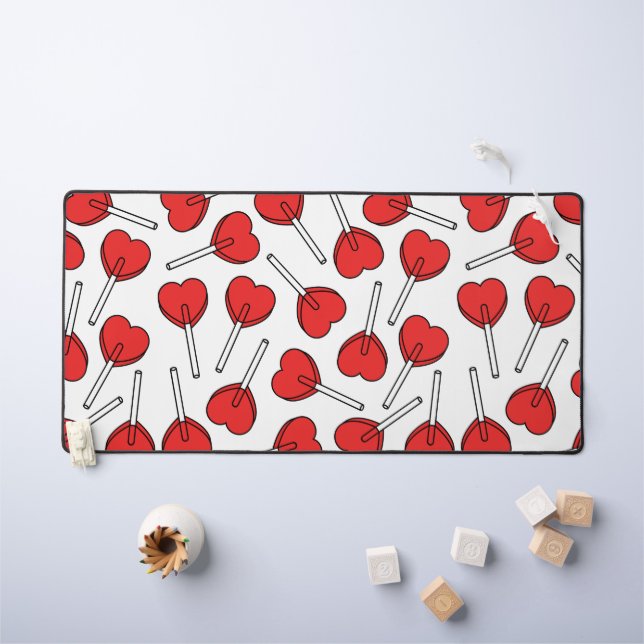 Red Lollipops, Heart Lollipops, Lollipop Pattern Schreibtischunterlage (Kindertisch)