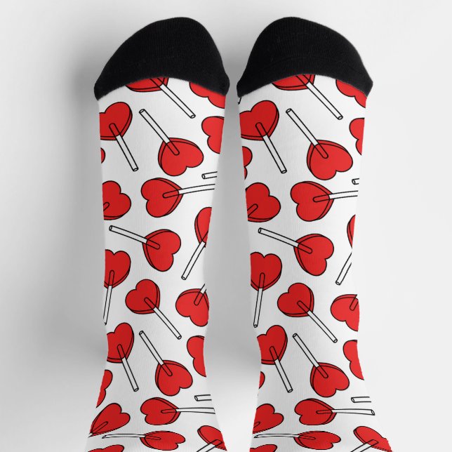 Red Lollipops, Heart Lollipops, Lollipop Pattern Socken (Oben)