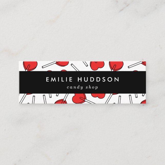 Red Lollipops, Heart Lollipops, Lolly, Candy Shop Mini Visitenkarte (Vorderseite)