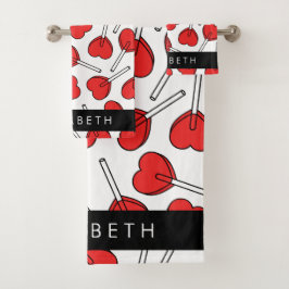 Red Lollipops, Heart Lollipops, Lolly, Your Name Badhandtuch Set