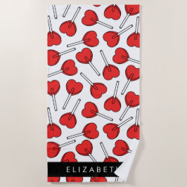 Red Lollipops, Heart Lollipops, Lolly, Your Name Strandtuch
