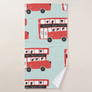 Red London Doppeldecker Bus Nahtloses Muster vint Badehandtuch