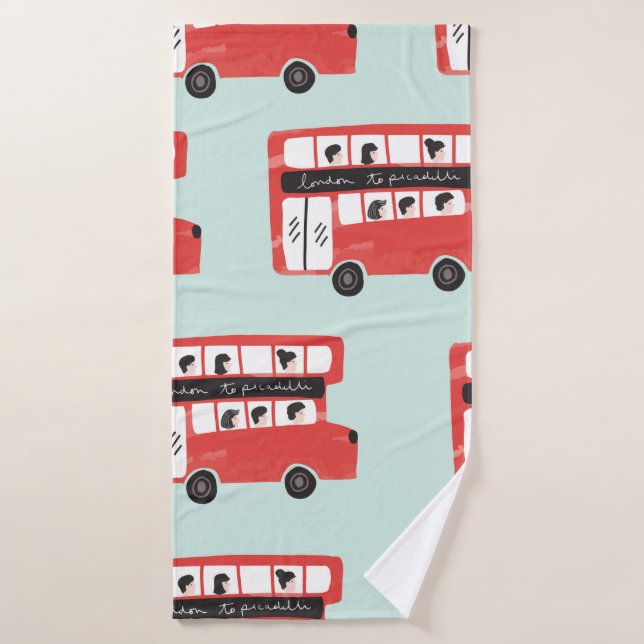Red London Doppeldecker Bus Nahtloses Muster vint Badehandtuch (Badehandtuch)