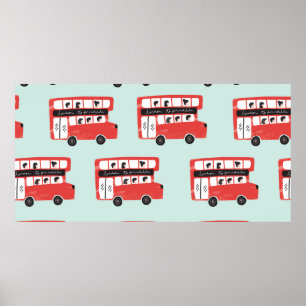 Red London Doppeldecker Bus Nahtloses Muster vint Poster