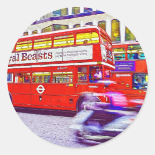 Red London Double Decker Bus - England, Großbritan Runder Aufkleber